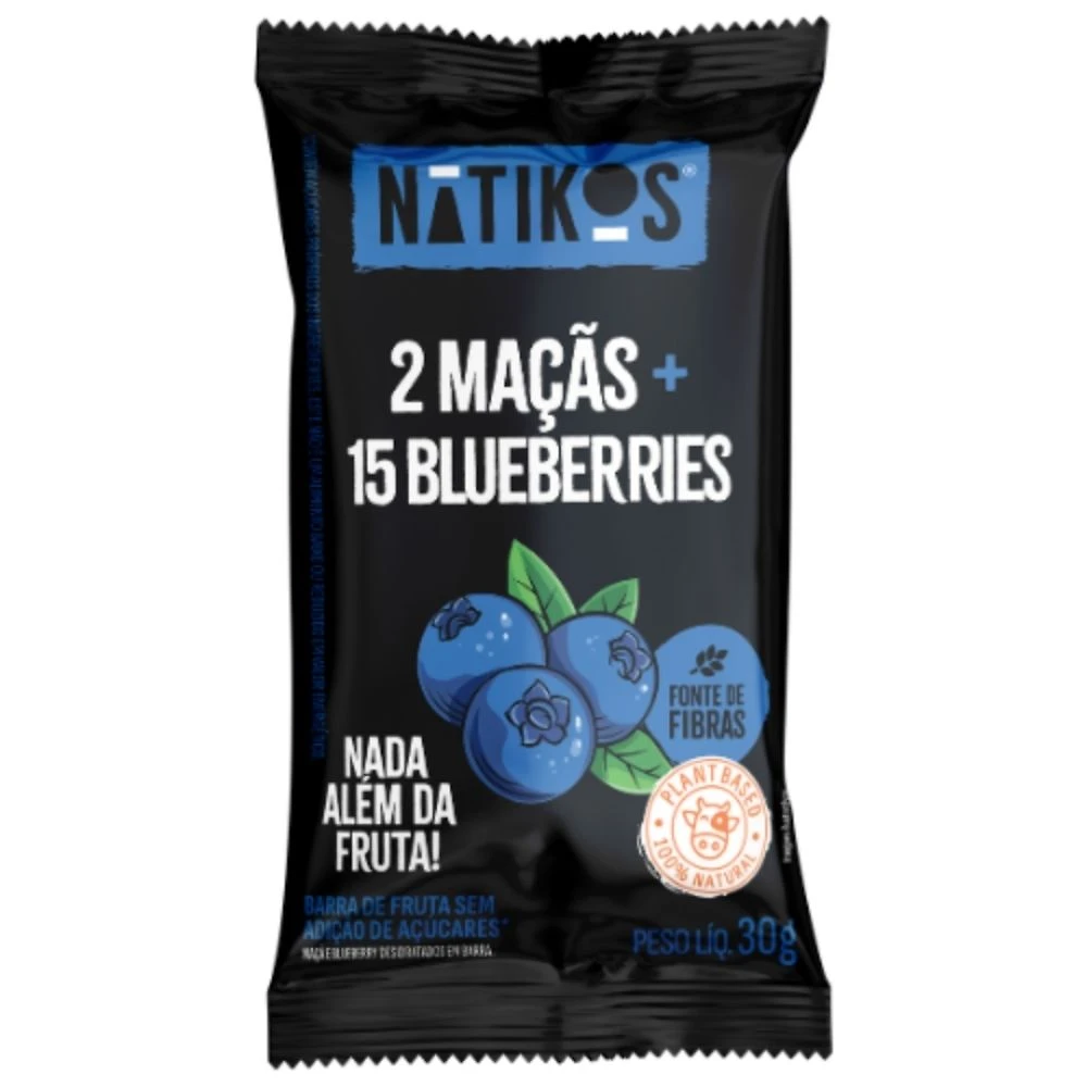 Barra de Fruta Natikos 2 Maças e 15 Blueberries Sem Adição de Açucares 30g