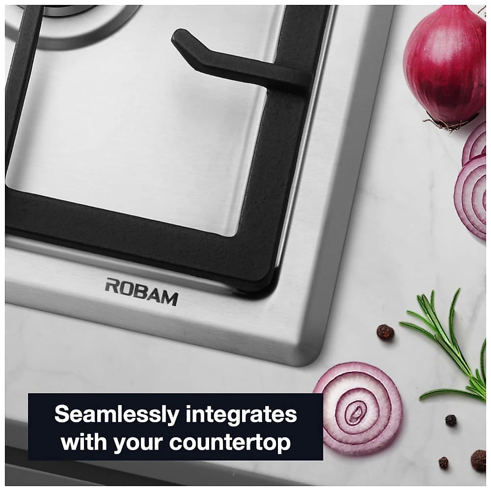 Cooktop a gás 5 queimadores Robam em inox acendimento automático proteção contra apagamento de chama 110V