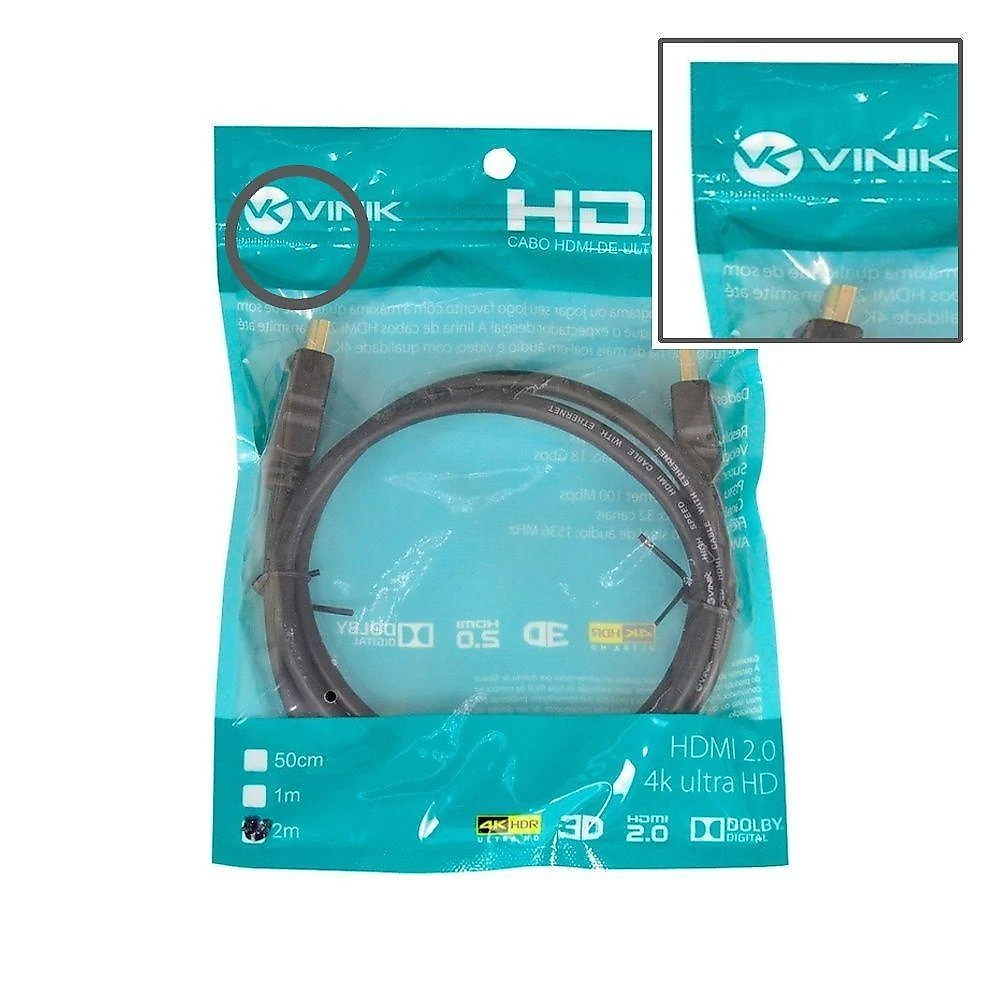 Cabo HDMI Cabo Hdmi 2.0 4k Ultra Hd 3d 2m com 4K 18 Gbps Preto Vinik