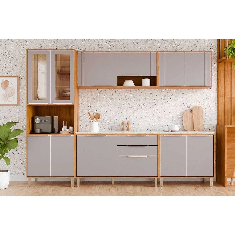 Cozinha Completa Áurea 8 Portas 2 Gav MDF 120CM Cinamomo Platina MGM