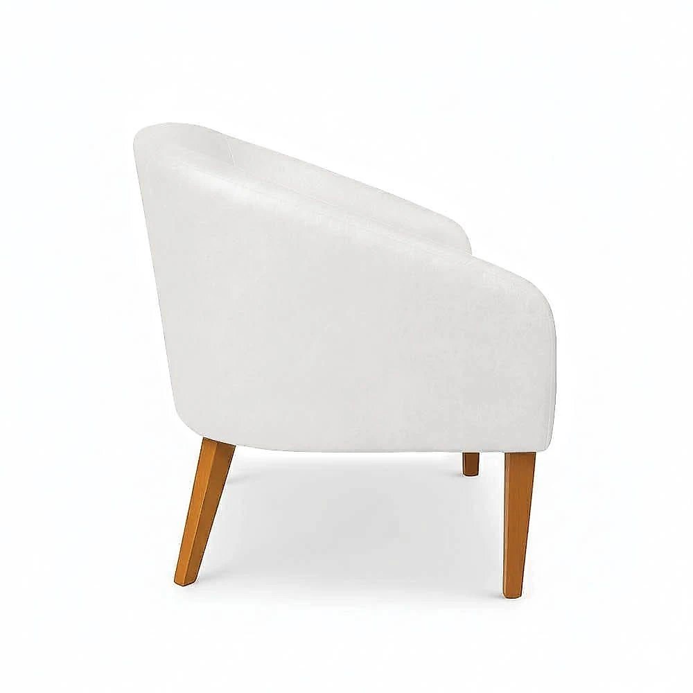 Poltrona Sala Decorativa Kit 2 Stella Pé Madeira Trapézio Castanho Sintético Pu D03 - D'rossi Branco
