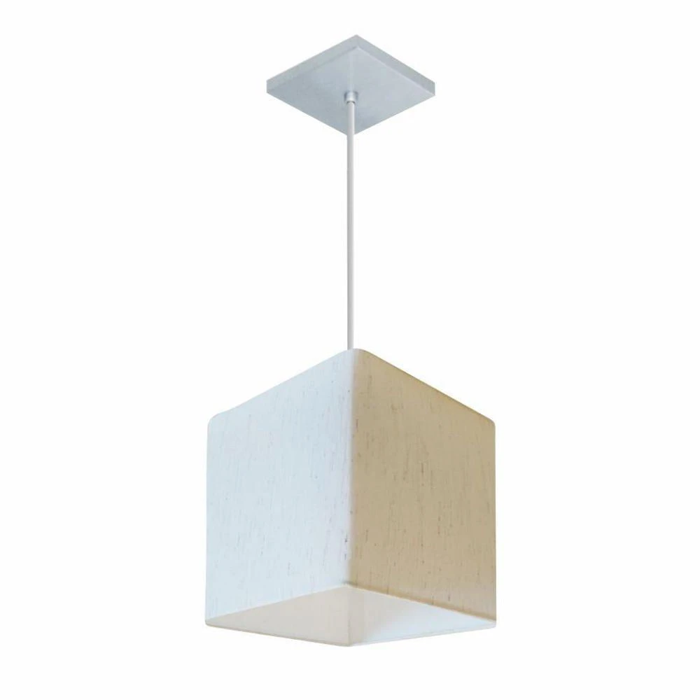 Lustre Pendente Quadrado Md-4223 Cúpula Em Tecido 15/13x13cm Linho Bege - Bivolt