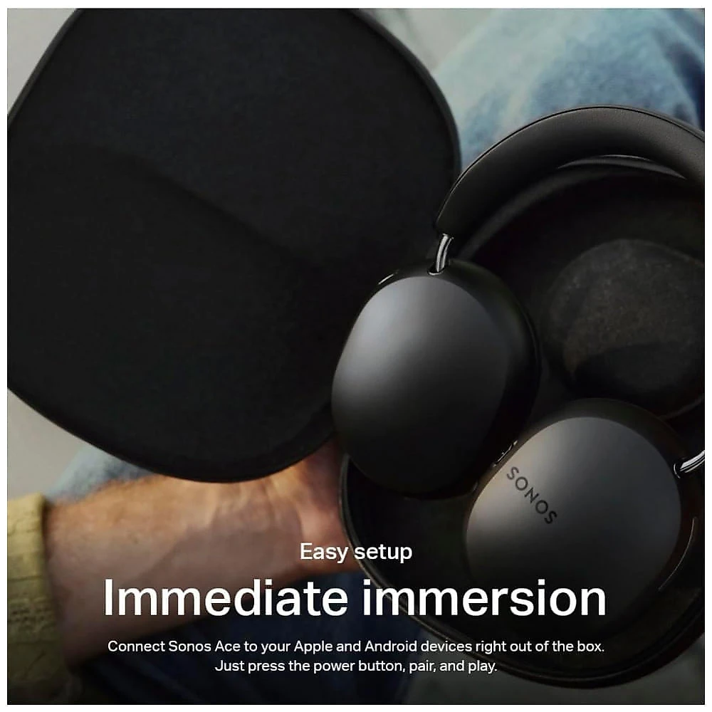 Sonos Ace Fones de Ouvido Sem Fio Over-Ear, Cancelamento Ativo de Ruído, Áudio Espacial Dolby Atmos, Bateria 30h - Preto