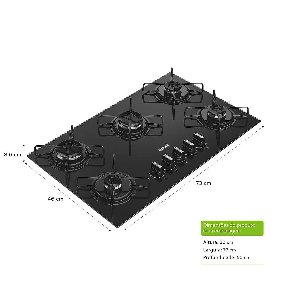 Cooktop 5 bocas consul cd075be mesa de vidro grade de aço ferro aramado bivolt preto