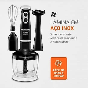 Mixer Mondial MKNE M-14 3 em 1 Preto 500W 2 Velocidades Copo 600ml Lâmina Inox 110V