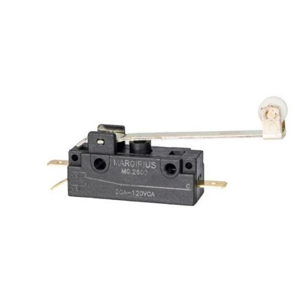 Microinterruptor MG2604-IR Ação Rápida com Terminal de Engate e Haste Longa com Rolete Inox