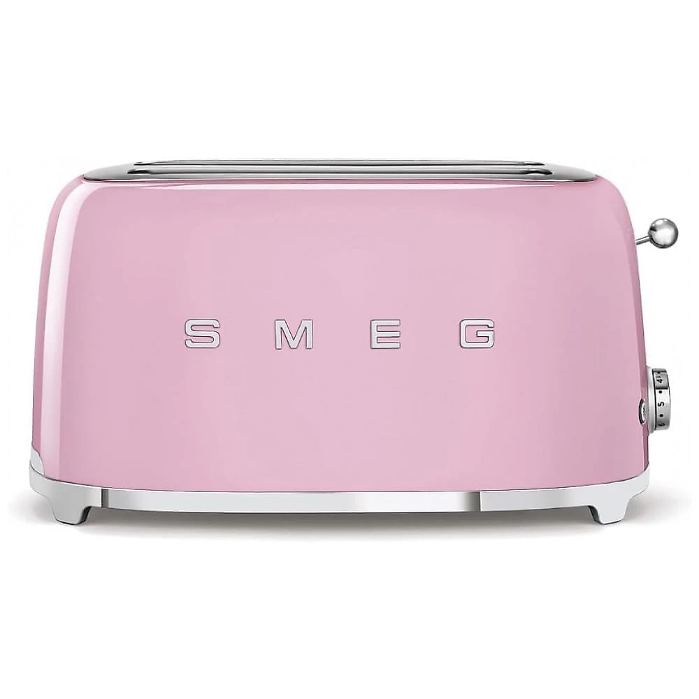 Torradeira 4 Fatias Smeg Retrô Rosa, 6 Níveis, 3 Funções, Inox, Compartimentos Largos, Bandeja Migalhas, 1400W, 110V