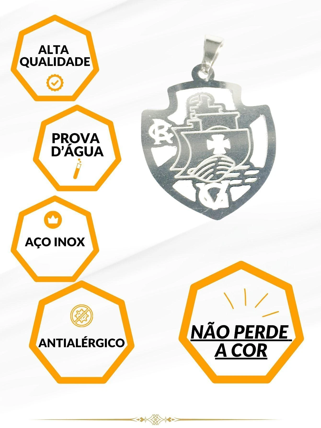 Miniatura Pingente Masculino Feminino Delicado Escudo Time Vasco Prata