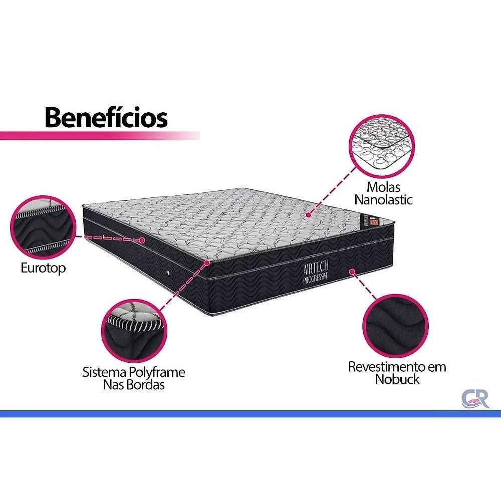 Cama Box com Colchão Queen Physical Suede Black Pillow Top Molas Ensacadas Tecido Preto Ortobom