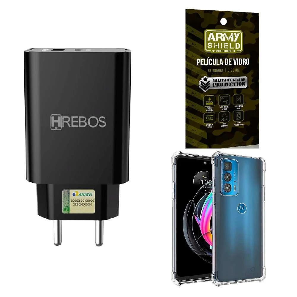 Miniatura Capa Moto Edge 20 Pro + Fonte Carregador Turbo + Película 3D