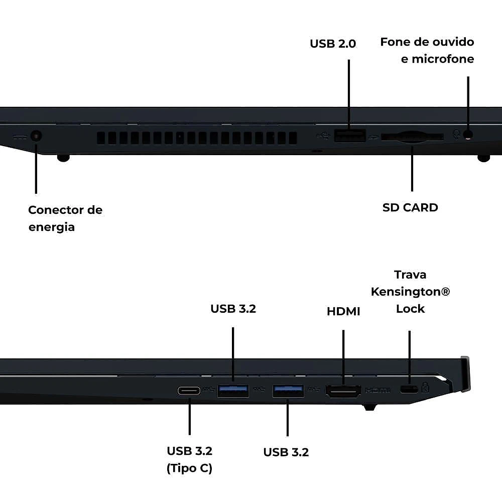 Notebook Positivo Vision R15 AMD Ryzen 5-5500U Linux 16GB RAM 256GB SSD Full HD 15.6” Lumina Bar Preto