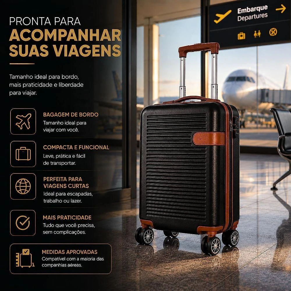 Mala de Bordo 10KG Policarbonato com Cadeado TSA Grafite