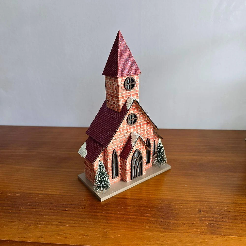 Igreja Decorativa de Natal com Led 26cm Iluminação em MDF Cinza Tok da Casa
