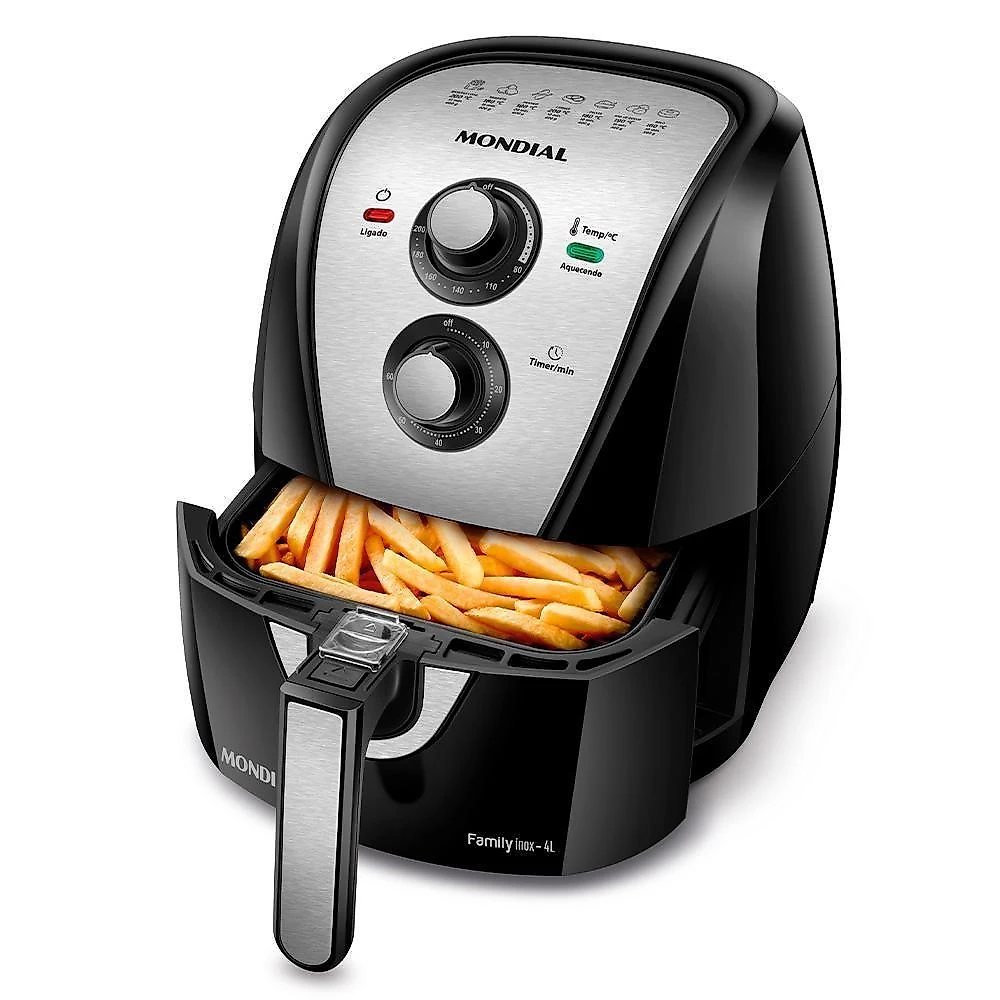 Fritadeira Elétrica Air Fryer c/4 Lts Mondial Preta/Inox 110V