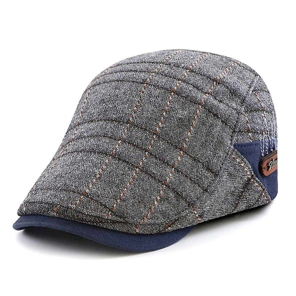 Boina Italiana Masculina Com Detalhe De Linhas Estilo Casual Cinza