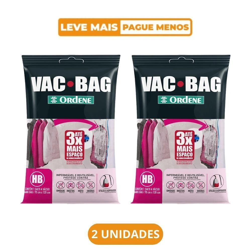 Kit 2 Sacos a Vácuo Organizador Hang Bag Vac Bag com Gancho Transparente para Roupas Ordene