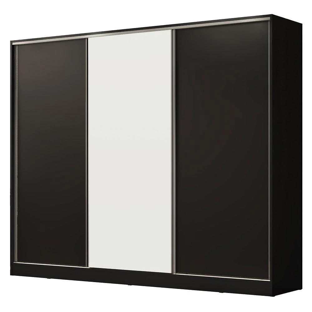 Guarda roupa casal 100% mdf madesa royale 3 portas de correr - preto/preto/branco