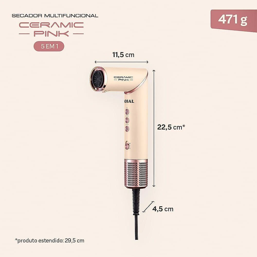 Secador Multifuncional 5 Em 1 Mondial Rosa Claro 1500W SM-01-BLDC-CP 110V