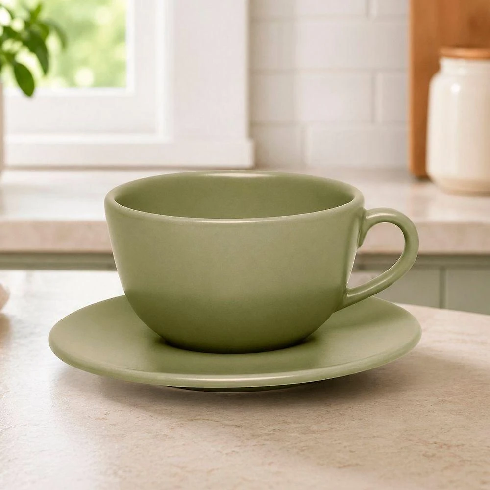 Xícara com Pires para Café e Chá Unni Oliva 200ml Cerâmica Verde Oxford