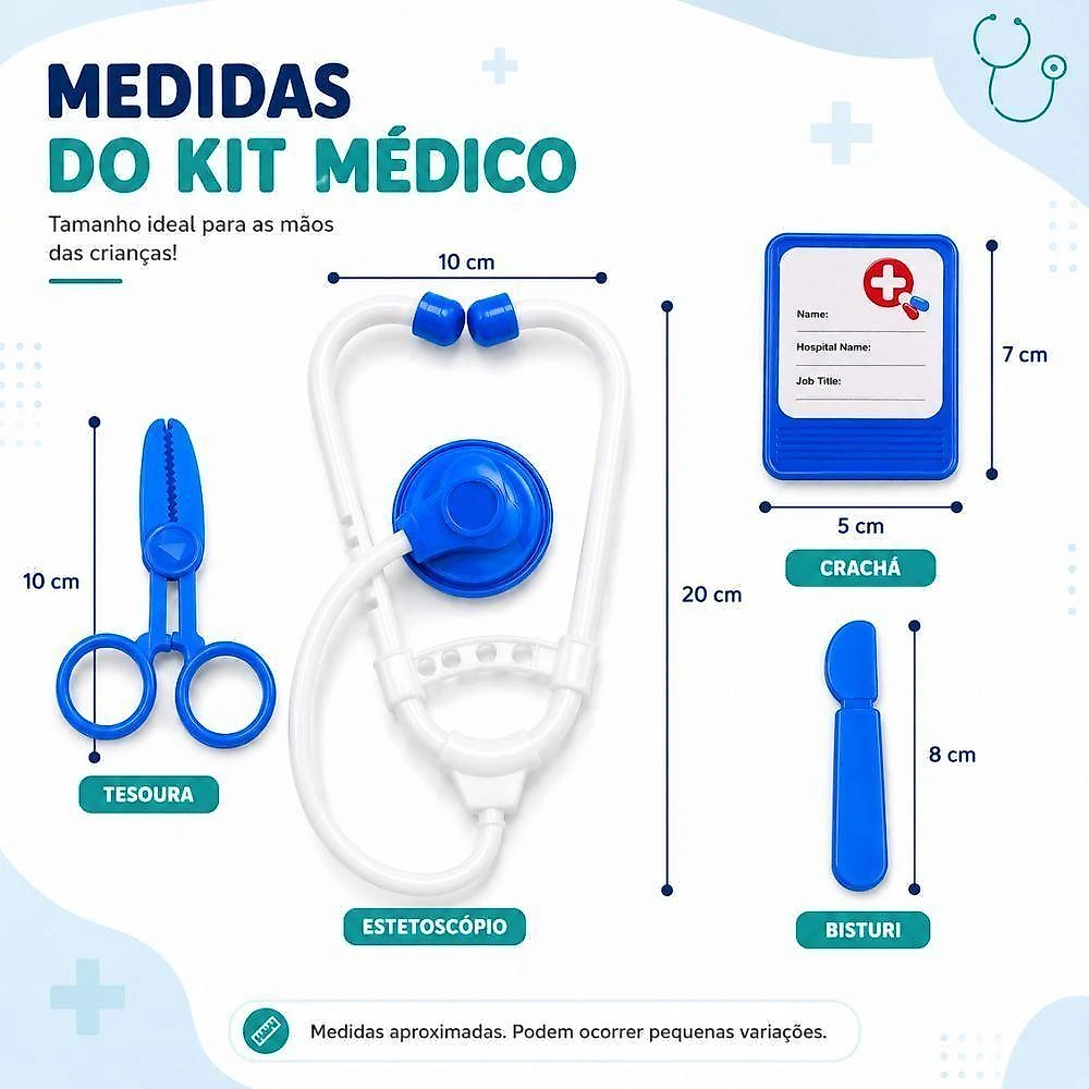 Kit Médico Infantil Brinquedo Educativo 4 Peças Estimula Criatividade e Imaginação