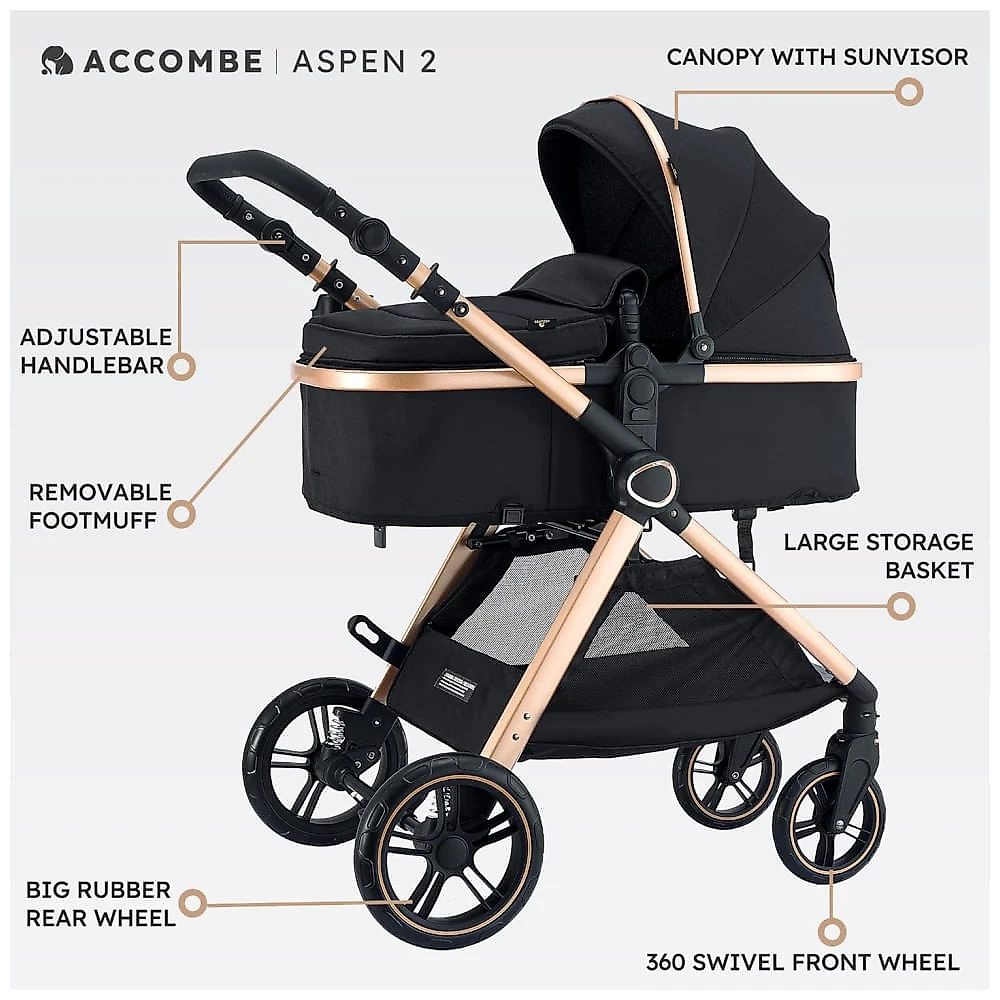 Carrinho de Bebê 2 em 1, Moisés Conversível para Bebês de 0 a 36 Meses - Luxo e Conforto para seu Bebê!ACCOMBE