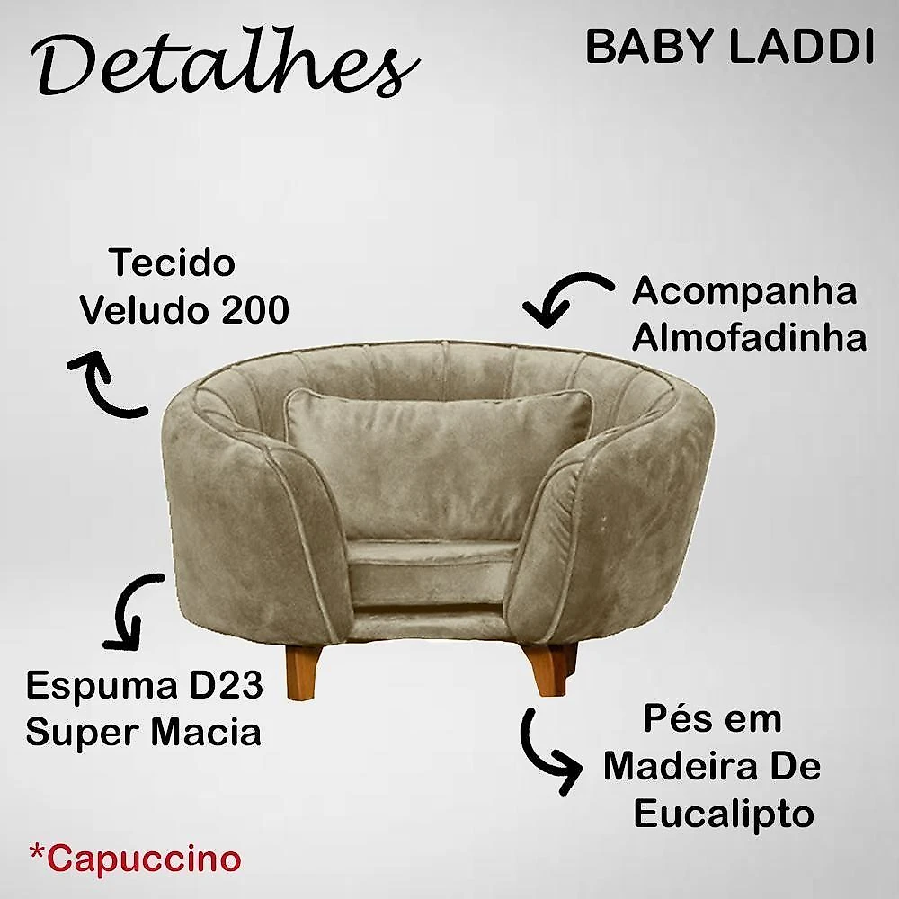 Poltrona Cama Caminha Pet Baby Laddi Veludo Capuccino Dvinn Capuccino