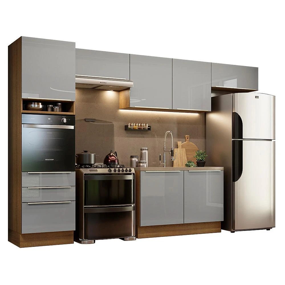 Cozinha completa madesa lux 340001 com armário e balcão - rustic/cinza