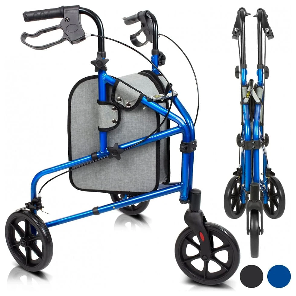 Miniatura Andador Adulto Idoso 3 Rodas Vive Mobility com Bolsa, Suporta até 113 Quilos, Preto