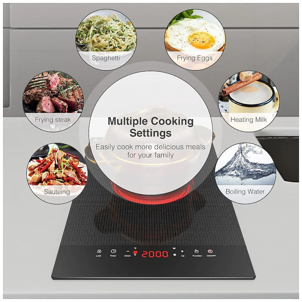 Cooktop Eltrico de Induo Porttil com Painel Digital, Queimador nico, 9 Nveis de Potncia, Trava para Crianas, Temporizador e Proteo Contra 110v