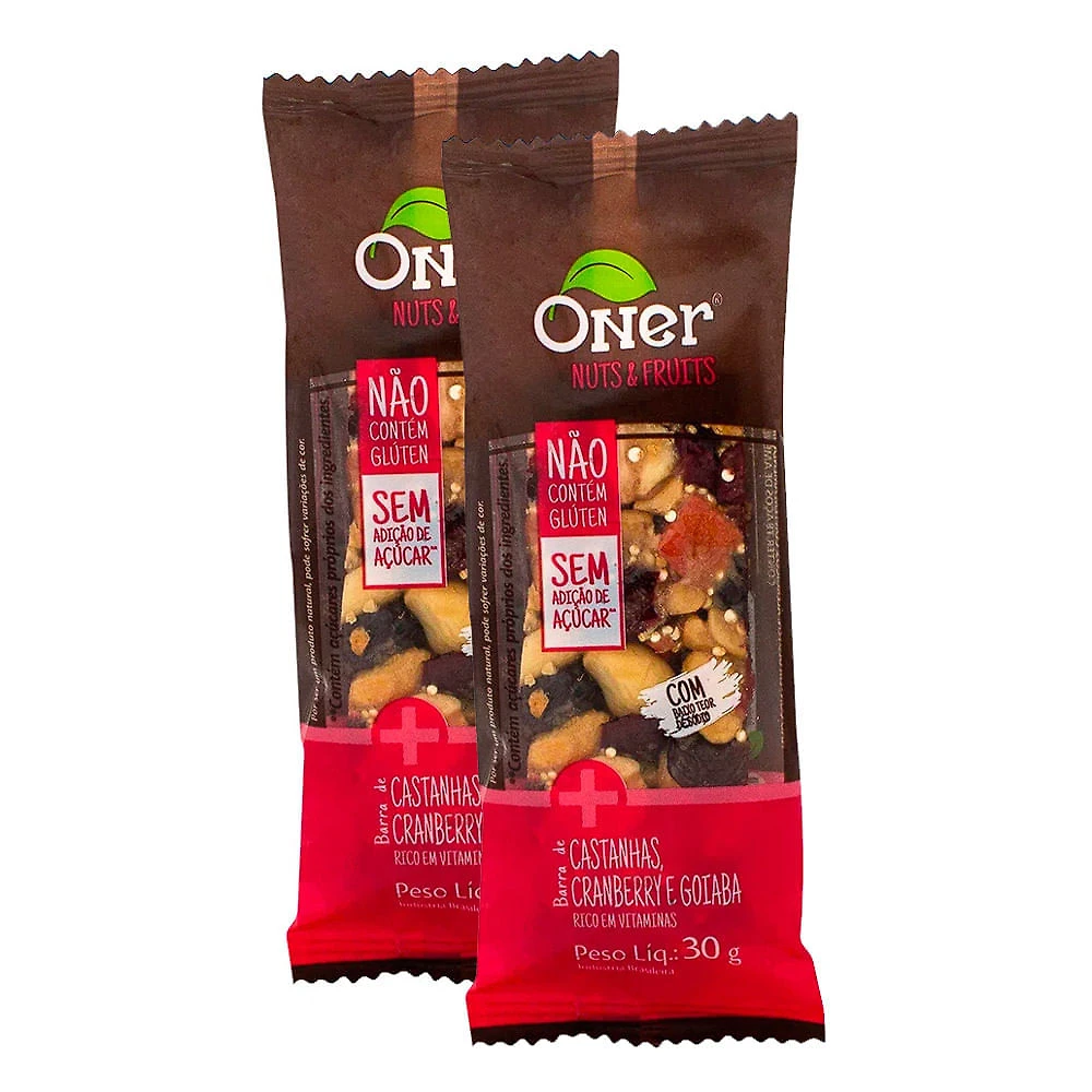 Barra de Castanhas Cranberry e Goiaba Oner 30g | Kit com duas unidades
