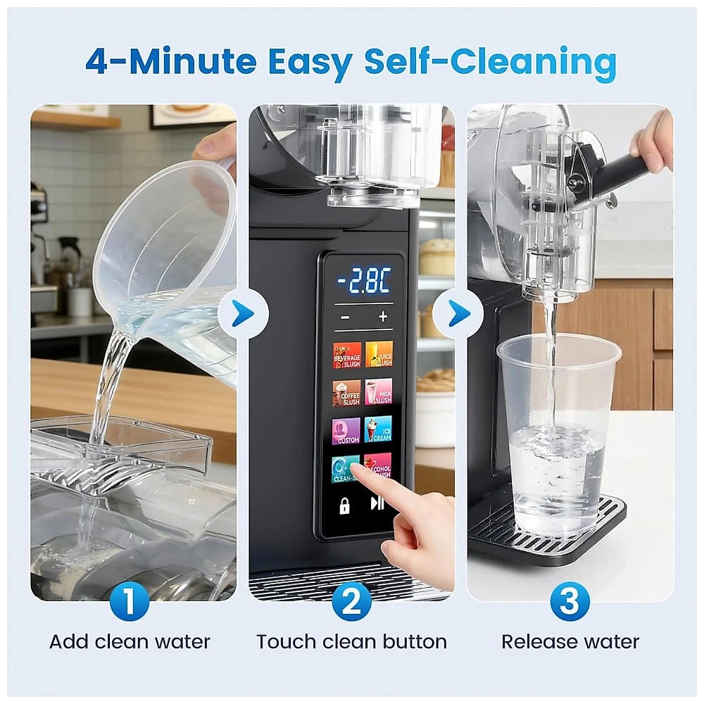 Máquina de Slush Raspadinha LEEVOT XZ-103 Preta 2-em-1 Soft Serve Auto Limpeza 6 Programas 120V