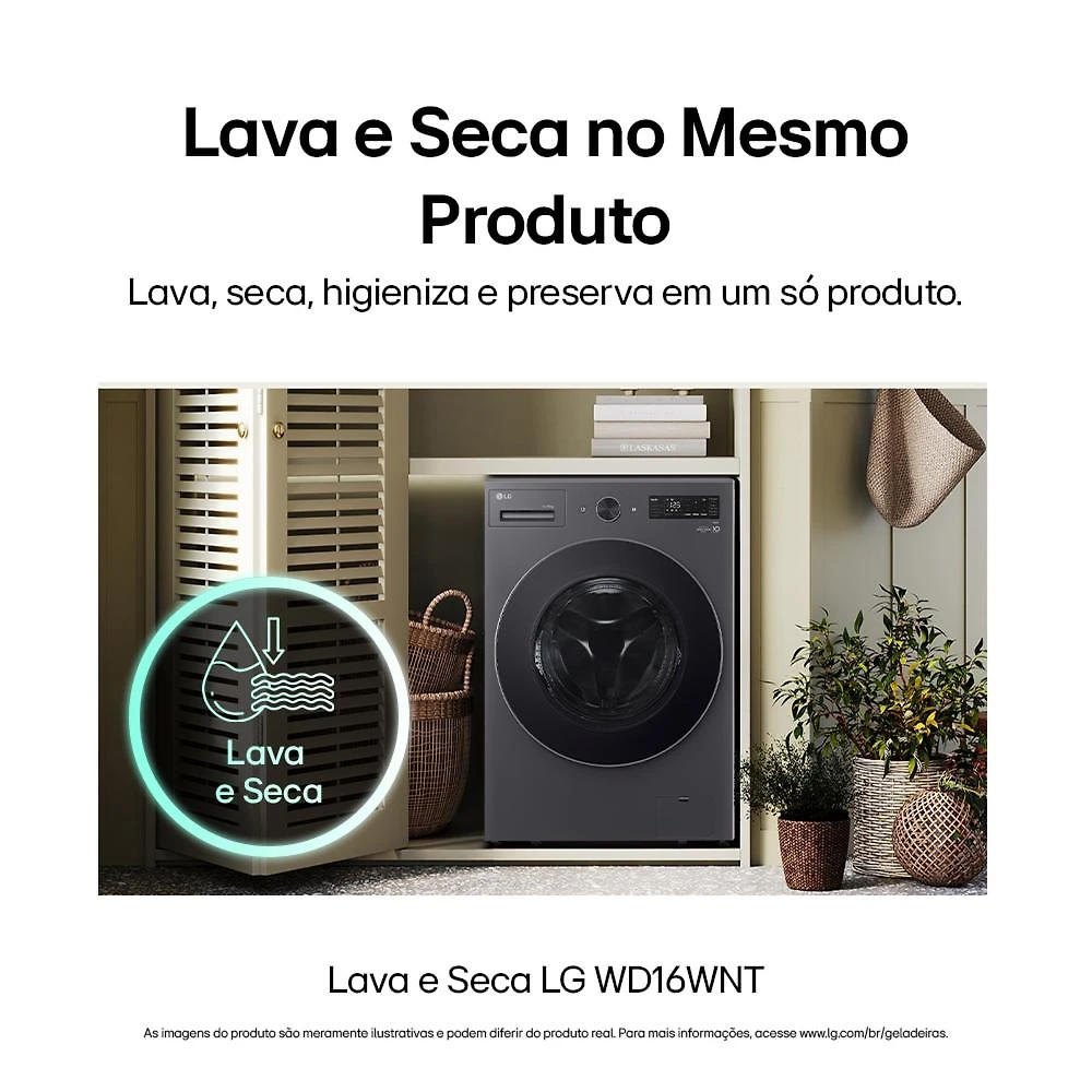 Lava e seca lg wd16gnts6 16kg/10kg ai dd wi-fi turbowash 360° vapor black inox