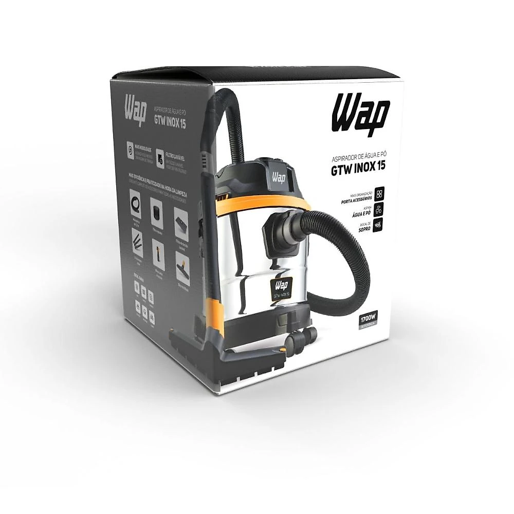 Aspirador de pó e Água wap gtw inox 15 bocal de sopro 1700w de potência 127v