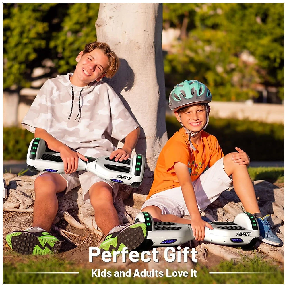 Hoverboard SIMATE Branco Todo Terreno com Bluetooth, Luzes de LED e Controle por APP – Crianças e Adultos
