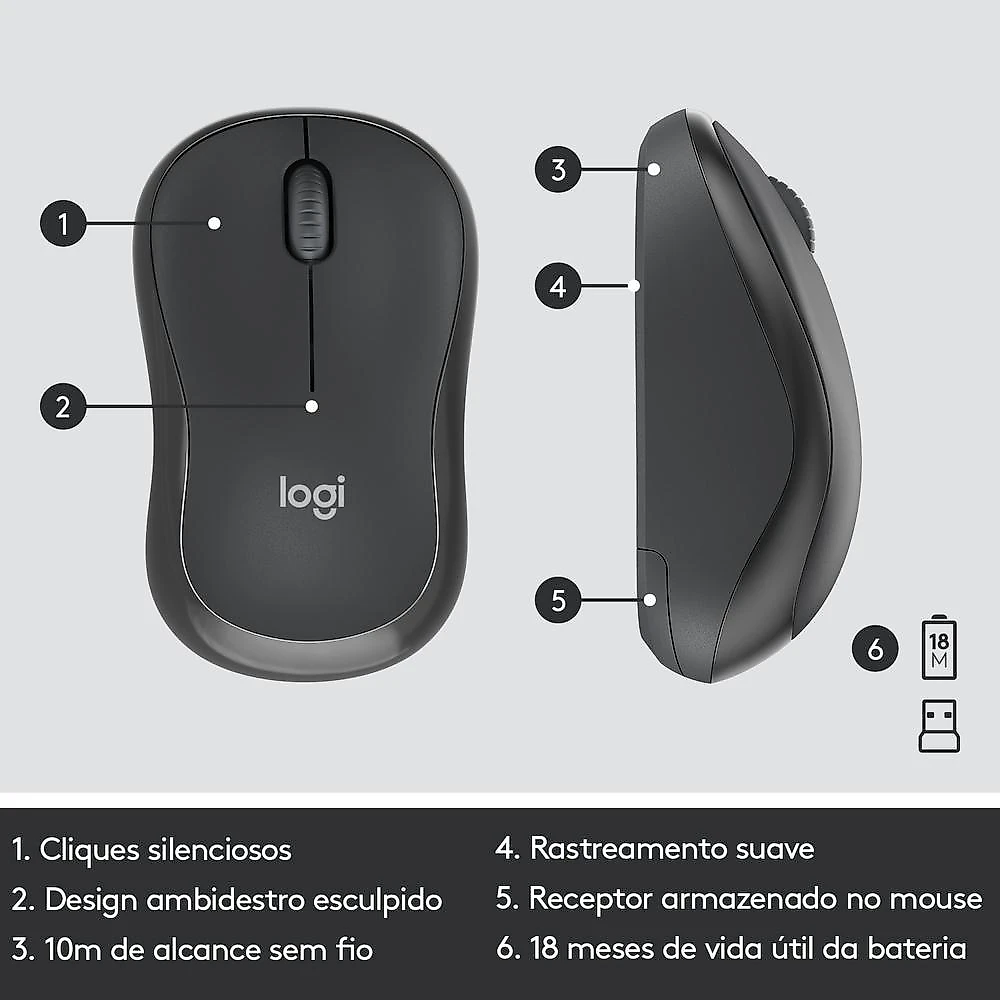 Teclado e Mouse sem fio Logitech MK295 com Digitação e Clique Silencioso, Conexão USB, Pilhas Inclusas e Layout ABNT2 - 920-009793