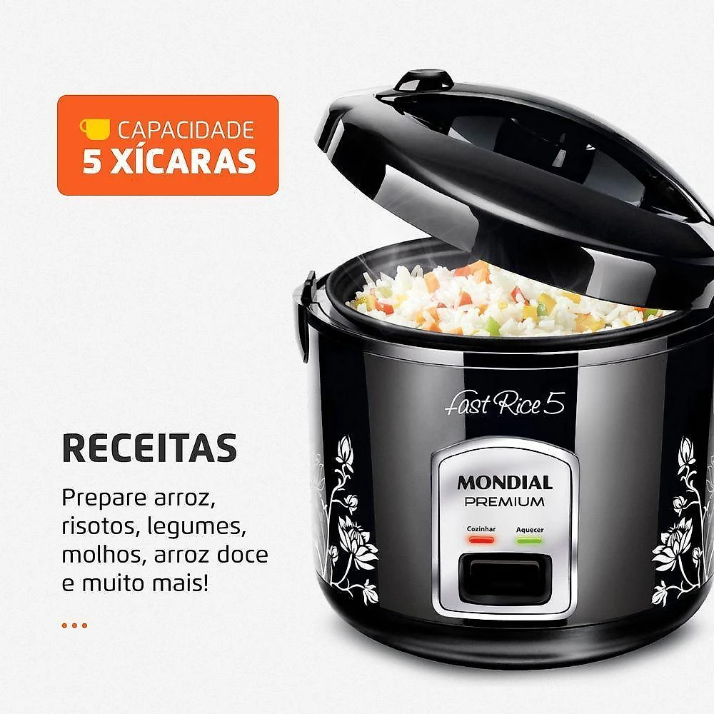 Panela de arroz mondial fast rice 5 premium preto 110v