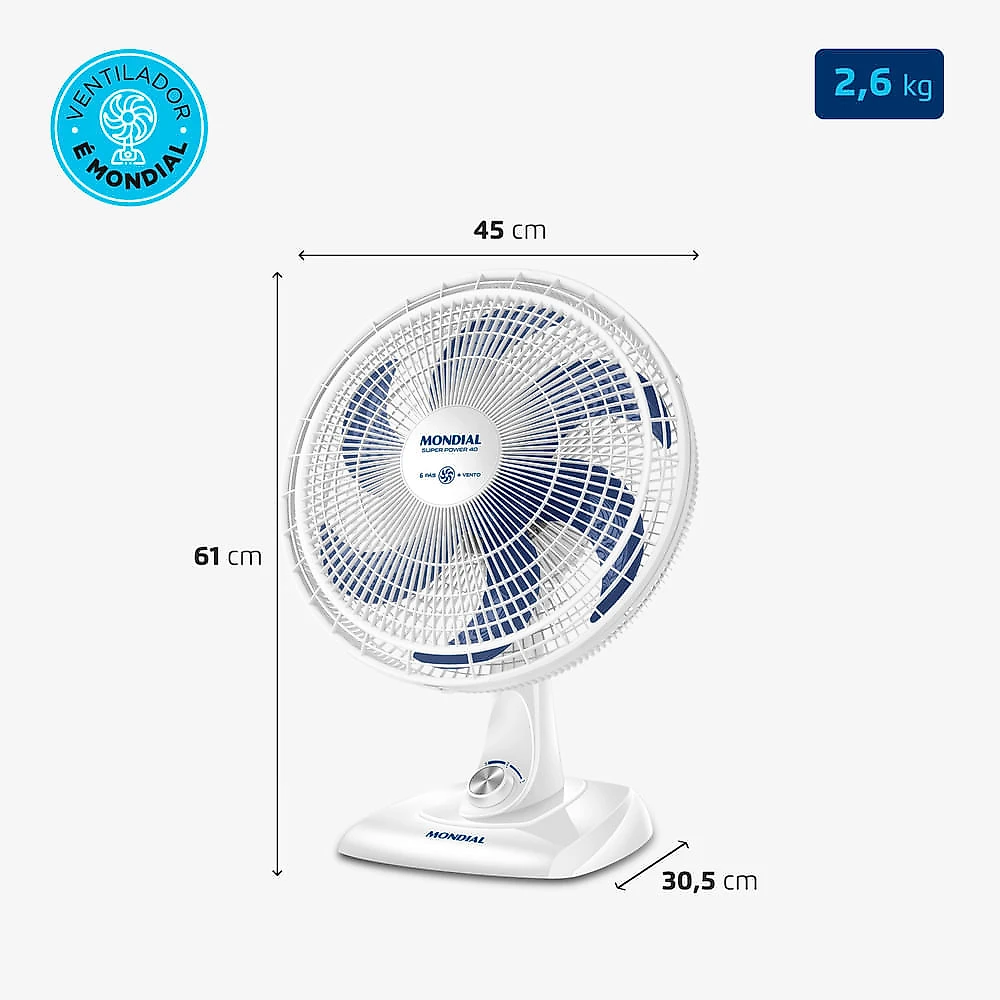 Ventilador de Mesa Mondial - 06 Pás - VSP-40-W VENT 40CM VSP-40-W 127V/60HZ SUPER POWER
