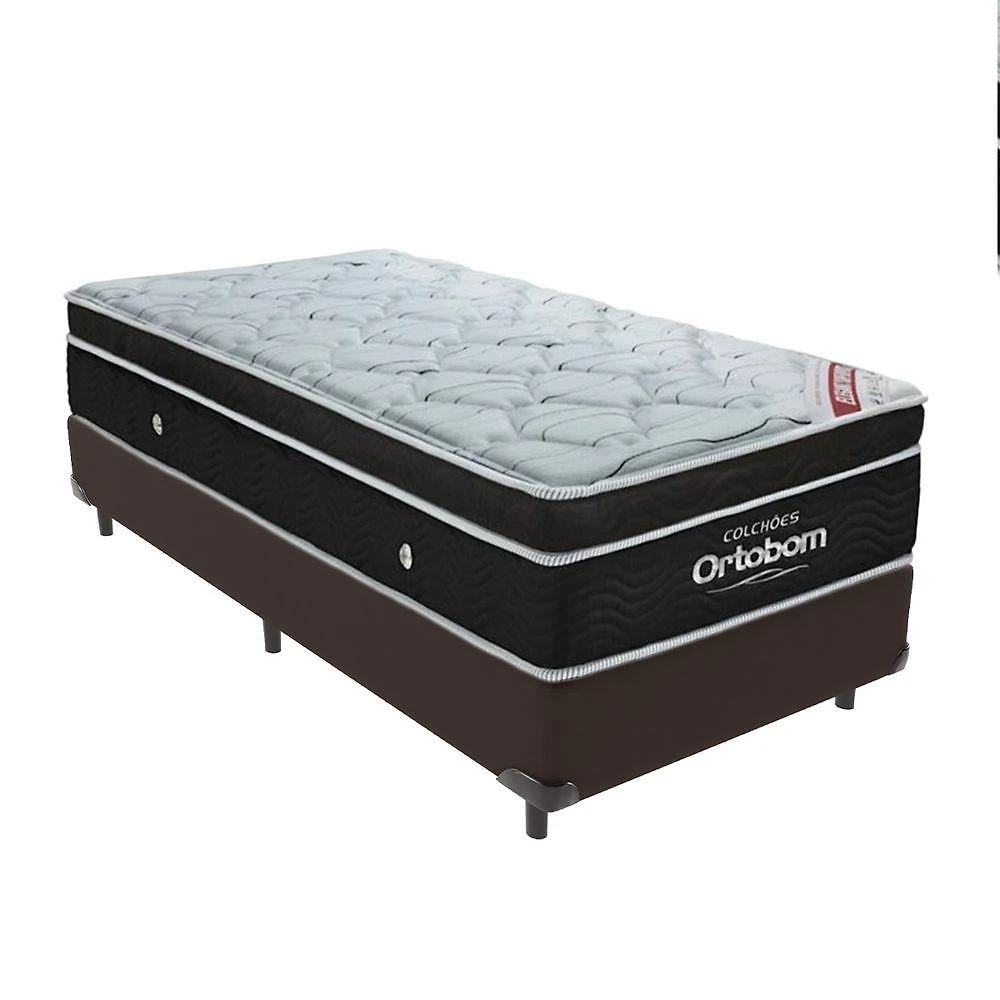 Cama + Box Colchão Molas Ensacadas Solteiro Ortobom Elegant Pillow Marrom