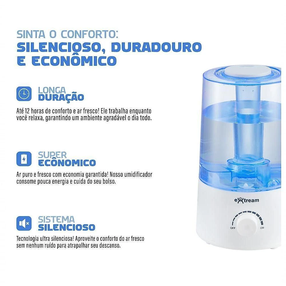Umidificador de Ar Ultrassônico Extream UMEX-01 2L Good Breathing sem Filtro Uso Doméstico Azul Bivolt 20CM