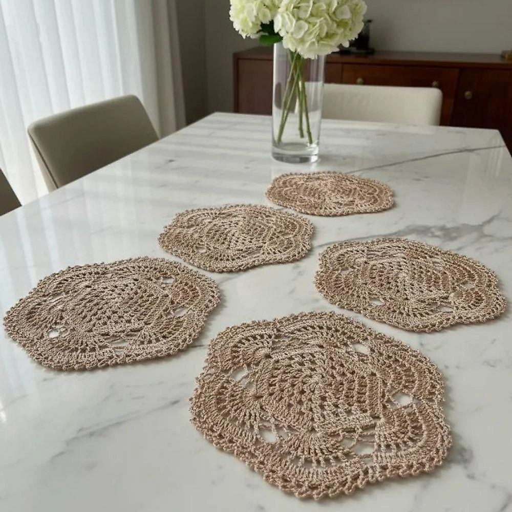 Kit 5 Toalhinhas de Crochê 25CM Polipropileno Artesanal Aparador Preta