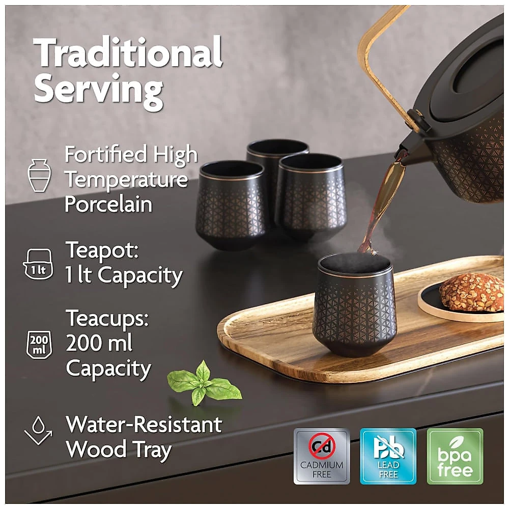 Chaleira elétrica de vidro com infusor Vianté Luxury Tea Set preta 1,5L com controle digital e função manter aquecido KET-100BK, 110V