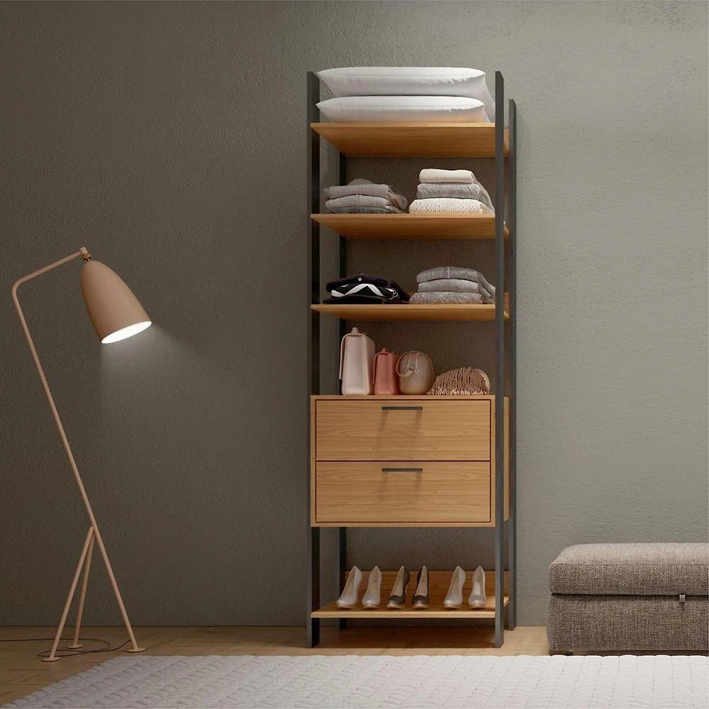 Estante Closet Organizador de Roupas 2 Gavetas 4 Prateleiras MDF Preto Fosco com Freijó Dalla Costa
