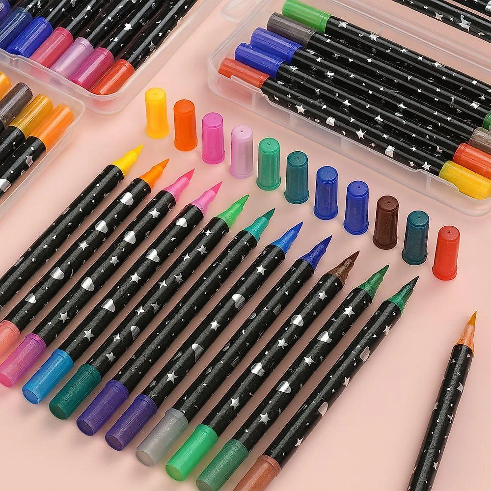Canetas Para Colorir Com Glitter 2 Pontas Com 48 Cores Vibrantes