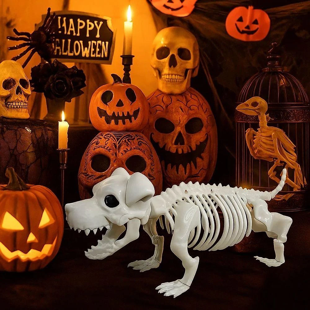 Decoração de Halloween Esqueleto Cachorro Salsicha Plástico Branco Cromus