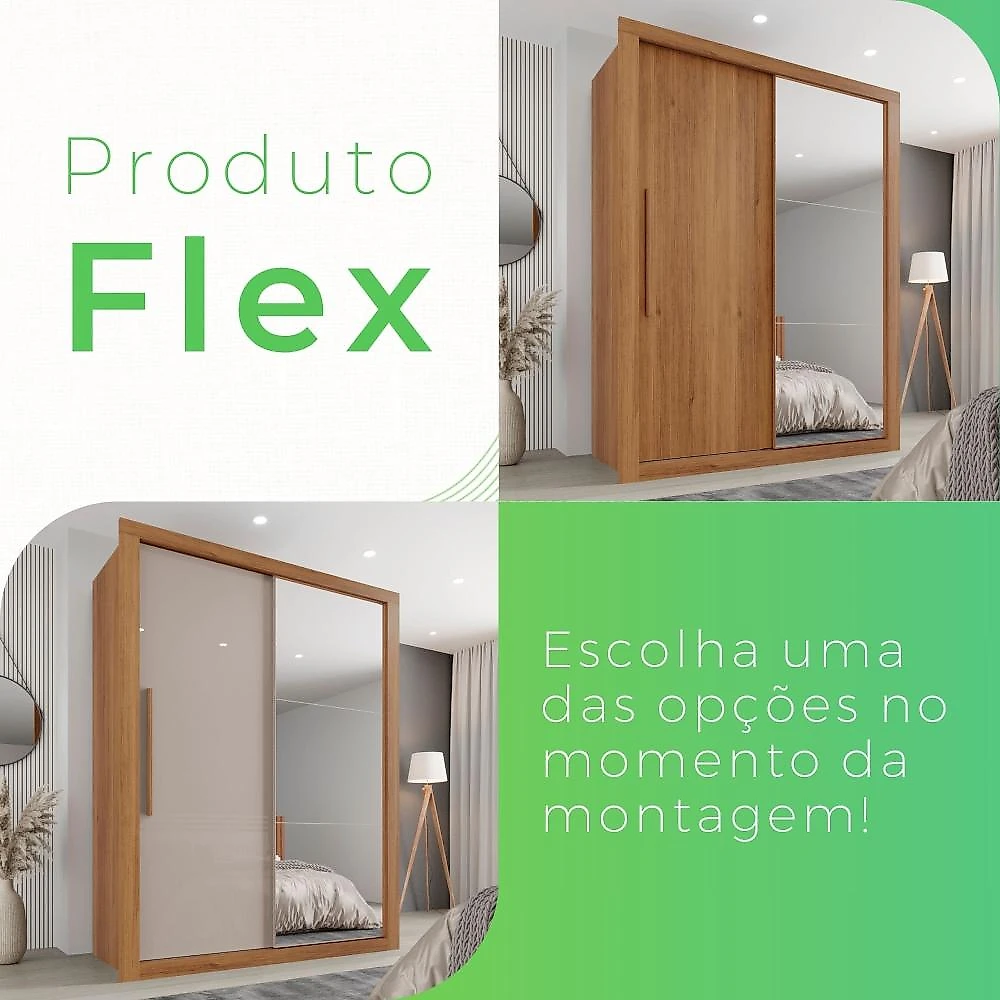 Guarda Roupa Solteiro com Espelho 2 Portas 2 Gavetas Costa Rica Sallêto Móveis Cinamomo/Off-White