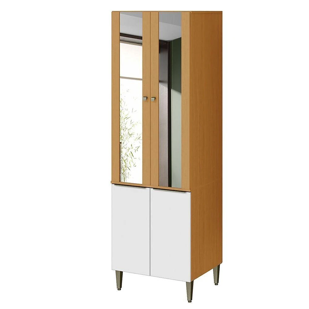 Paneleiro 4 Portas 100% Mdf Com Vidro E 4 Prateleiras Luna Cinamomo/branco