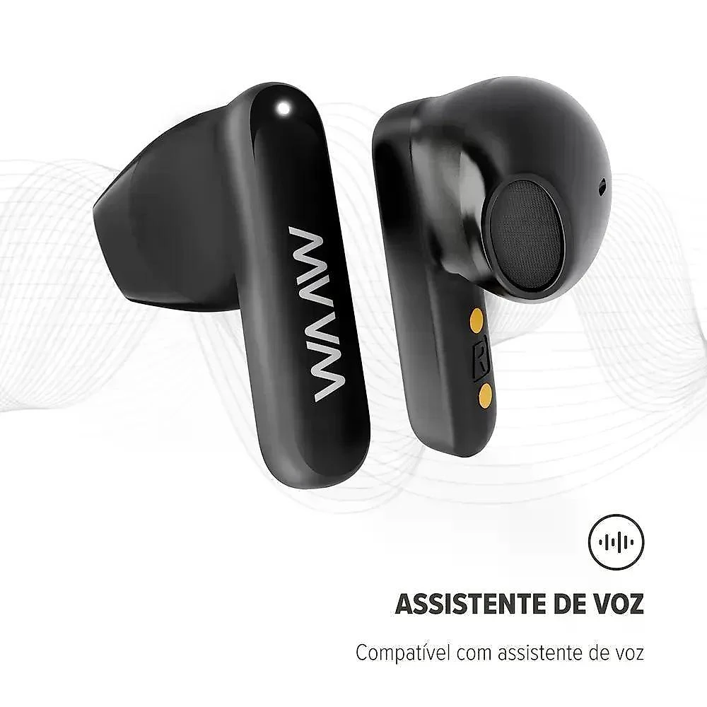 Fone de Ouvido WAAW MOB 210 com Até 22h de Autonomia e IPX4 e Bluetooth V5.3 Preto