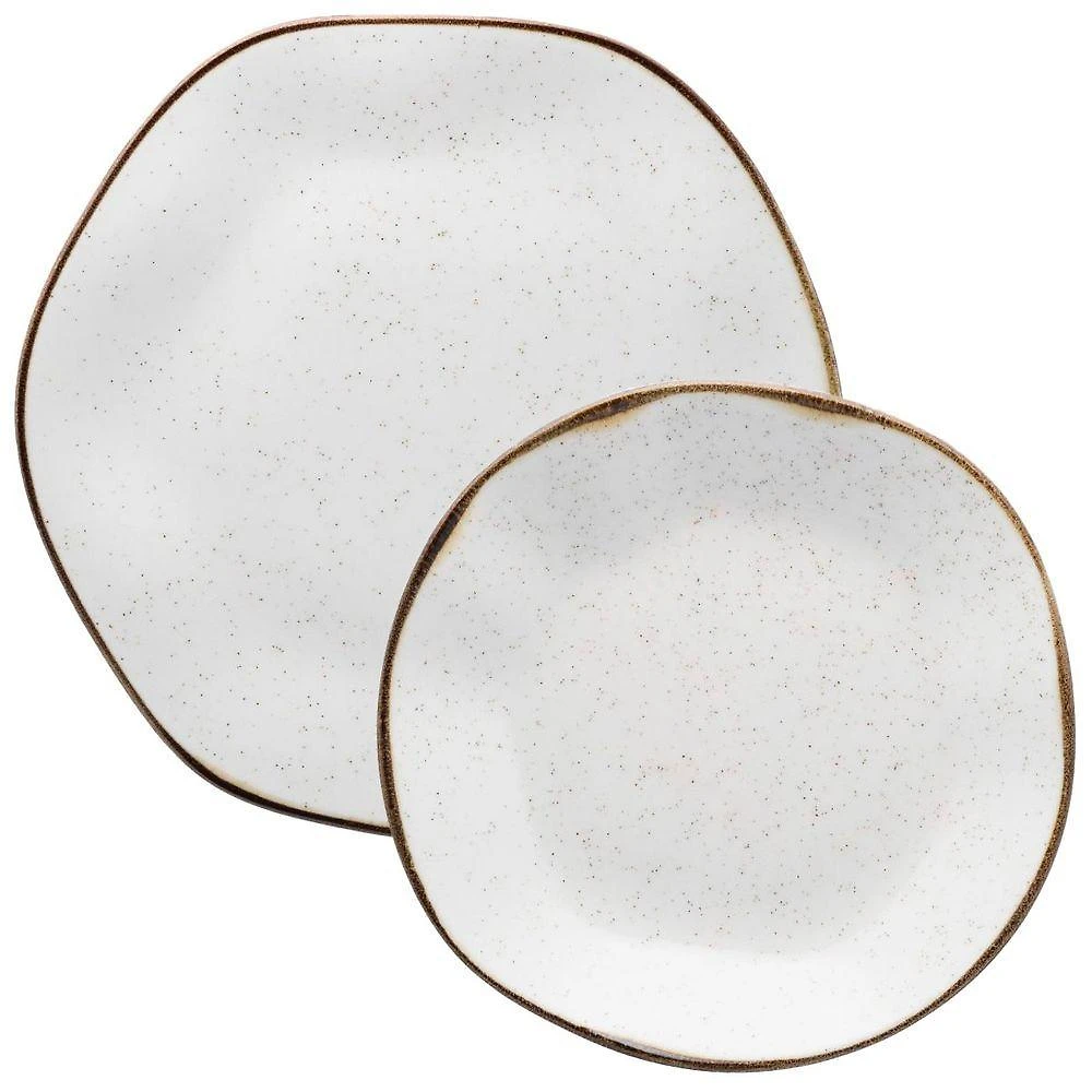 Kit Jogo de Pratos Raso e Fundo Ryo Maresia 4 Peças Porcelana Off White