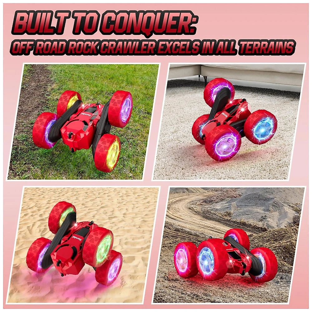 Carrinho de controle remoto STEM Hamdol Glow Red Fighter 4WD com luzes LED e giros 360°