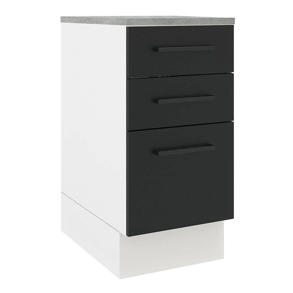 Balcão armário de cozinha 40 cm 3 gavetas branco/preto agata madesa